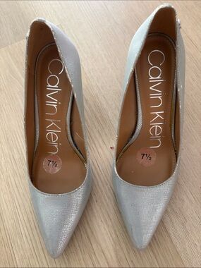 Calvin Klein Metallic Silver Pointed-Toe Pumps